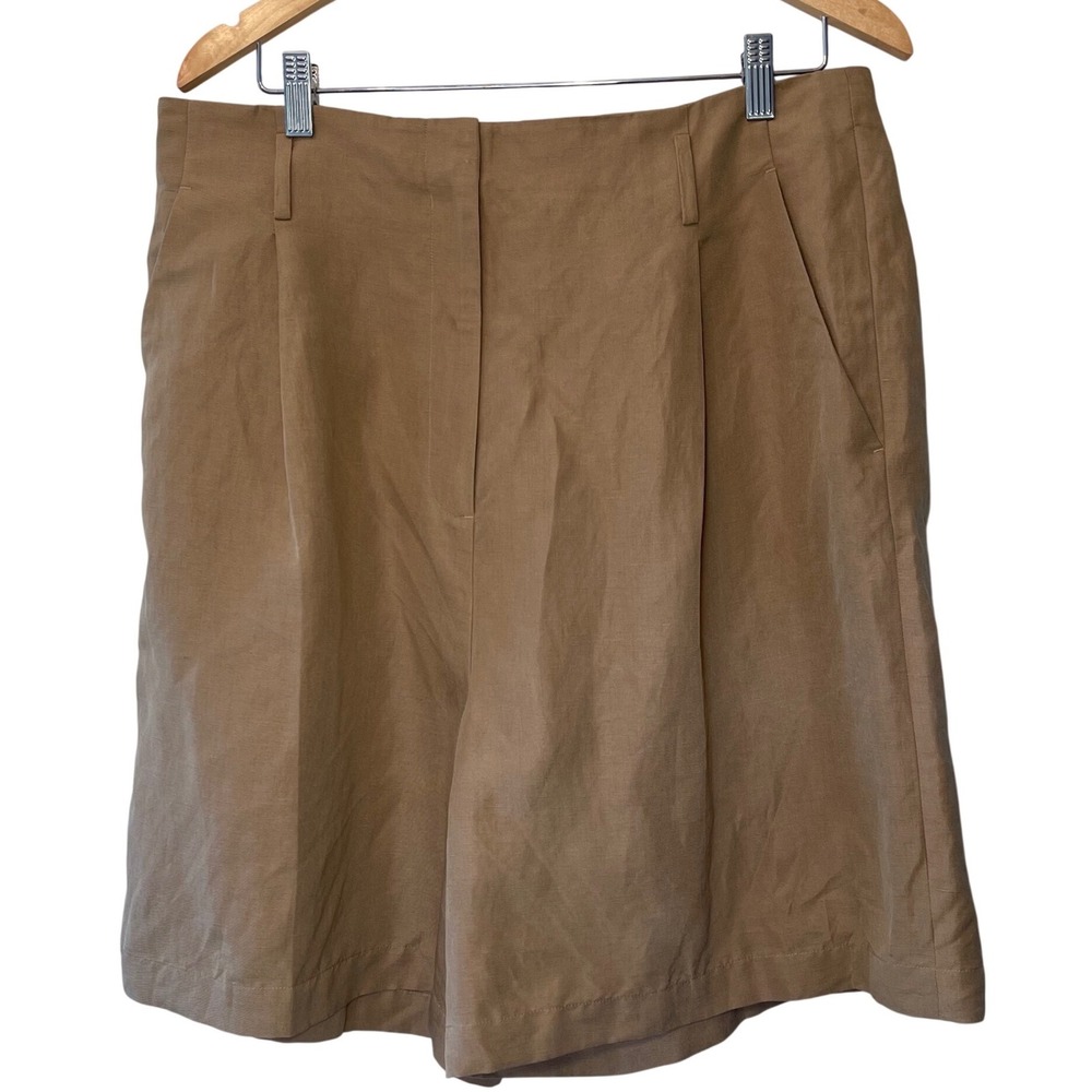 Lilysilk Womens Oak‎ Brown Mulberry Silk Linen Pleated Bermuda Shorts 14 FLAW